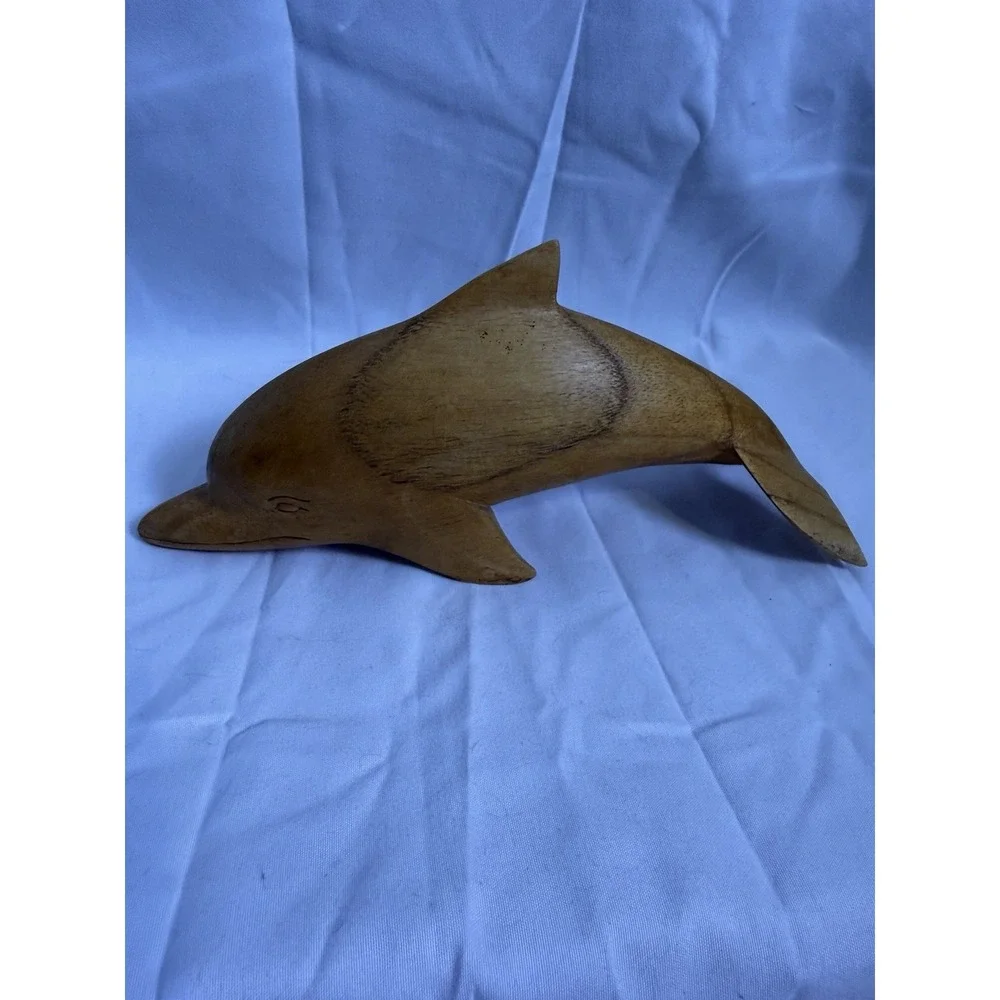 Wooden Hand Carved Dolphin Figure Statue 8 Inches Flaws